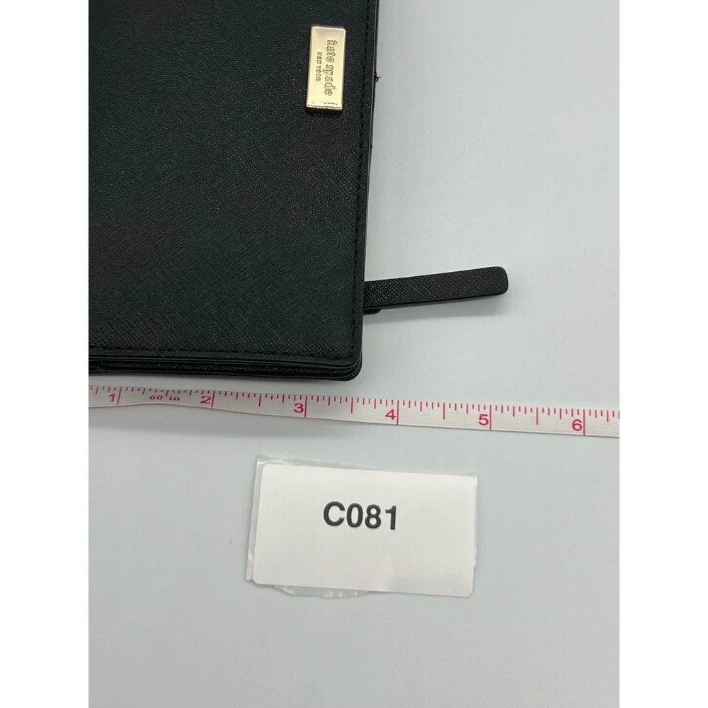 Kate Spade New York Black Saffiano Leather Bifold Slim Wallet Gold Logo C081